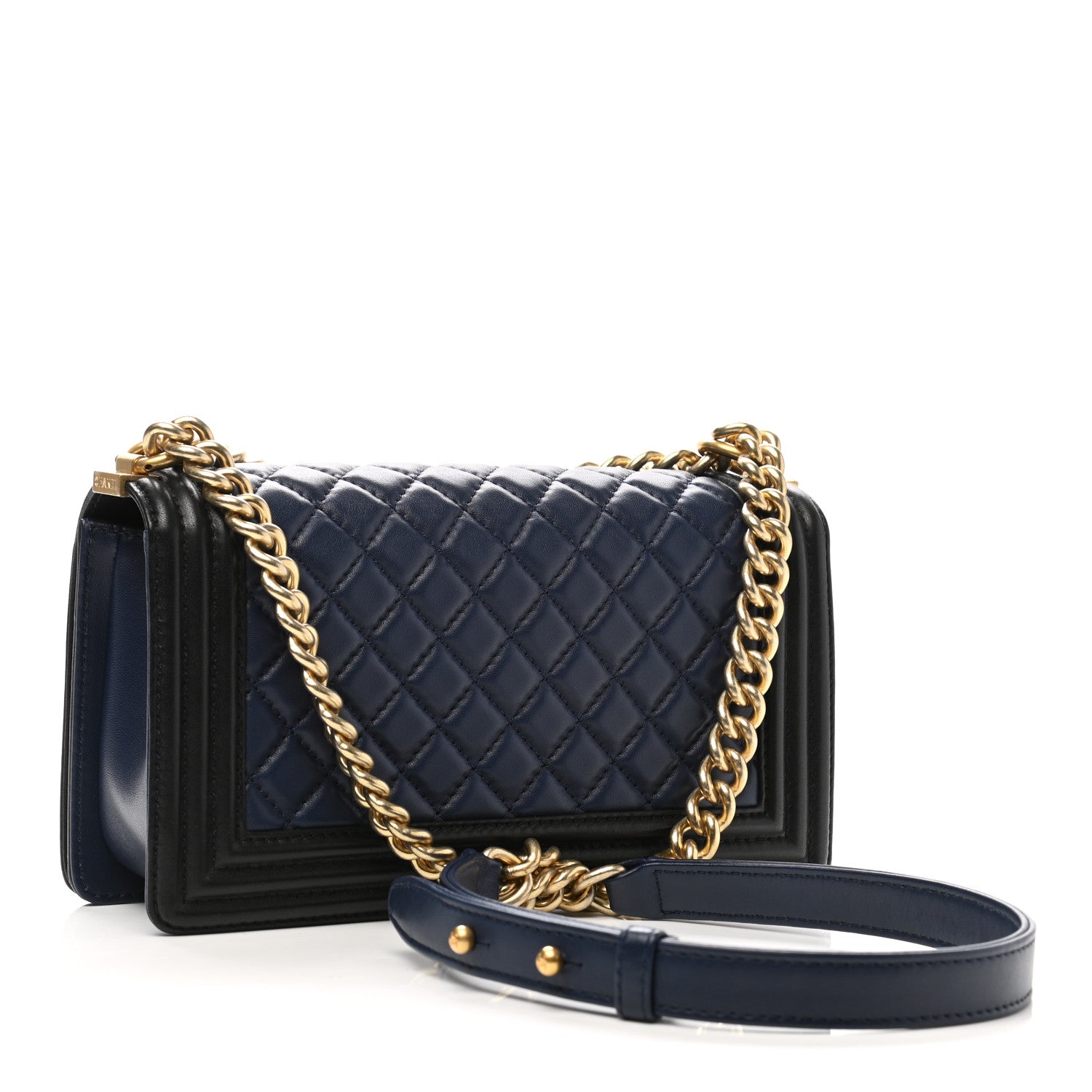Chanel Lambskin Quilted Medium Boy Flap Black Blue 2 of 10