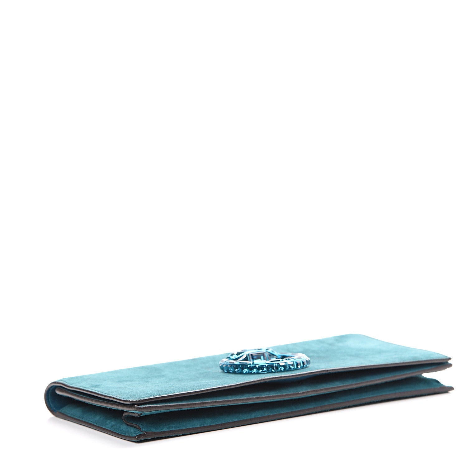 Gucci Suede Crystal Broadway Clutch Teal Green 3 of 14