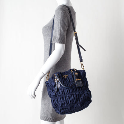 Prada Tessuto Nylon Gaufre Tote Blue 2 of 10