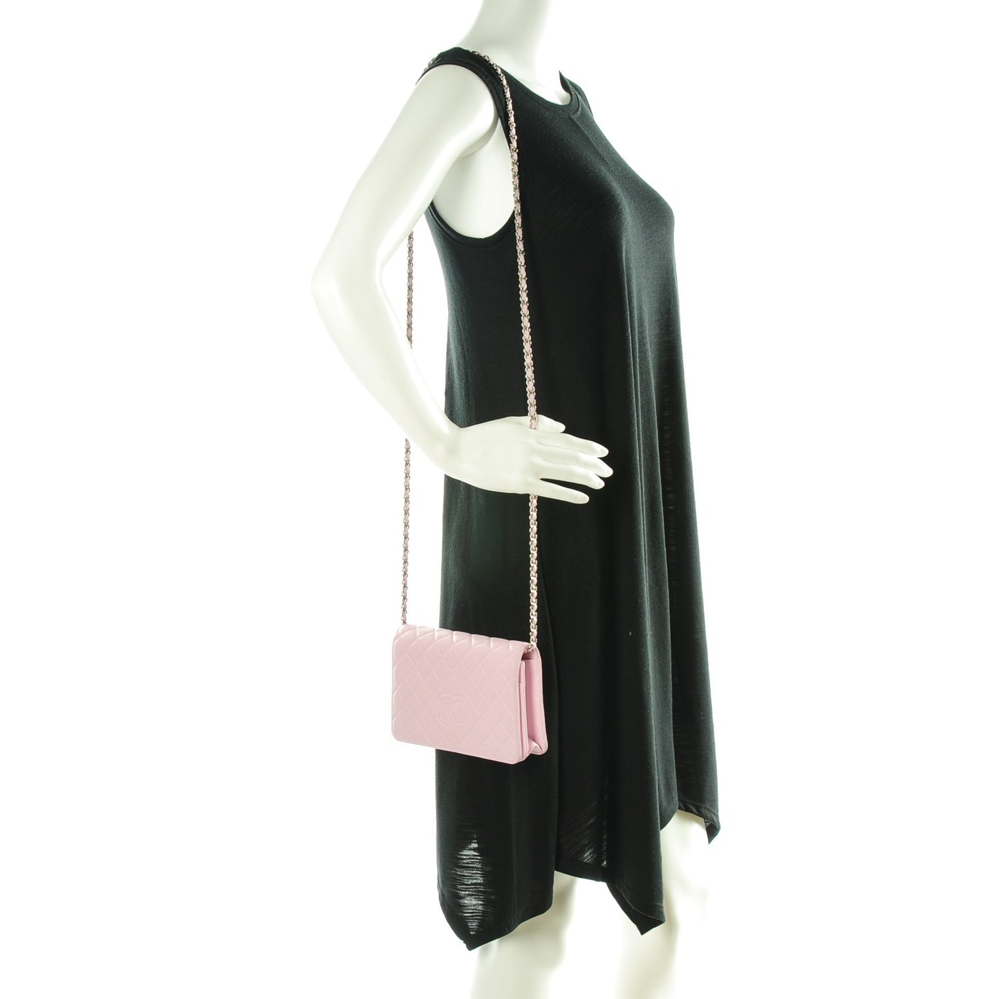 Lambskin Quilted Diamond CC Wallet On Chain WOC Pink