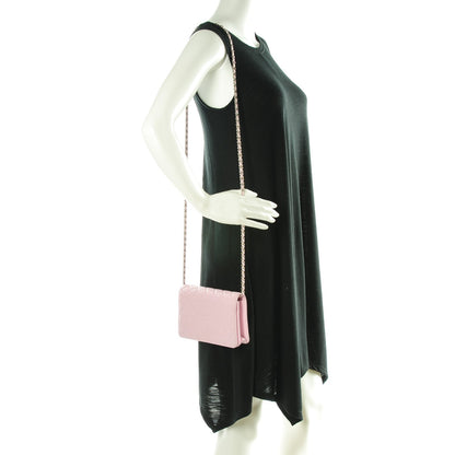 Chanel Lambskin Quilted Diamond CC Wallet On Chain WOC Pink 2 of 9