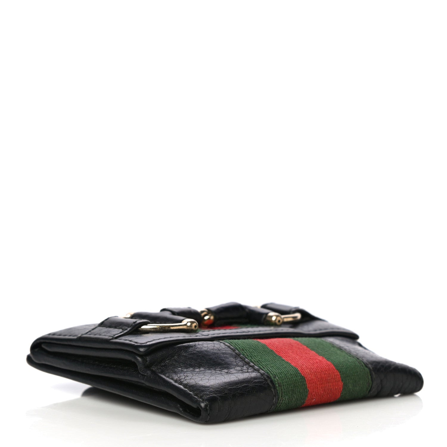 Gucci Calfskin Web Horsebit French Flap Wallet Black 4 of 21
