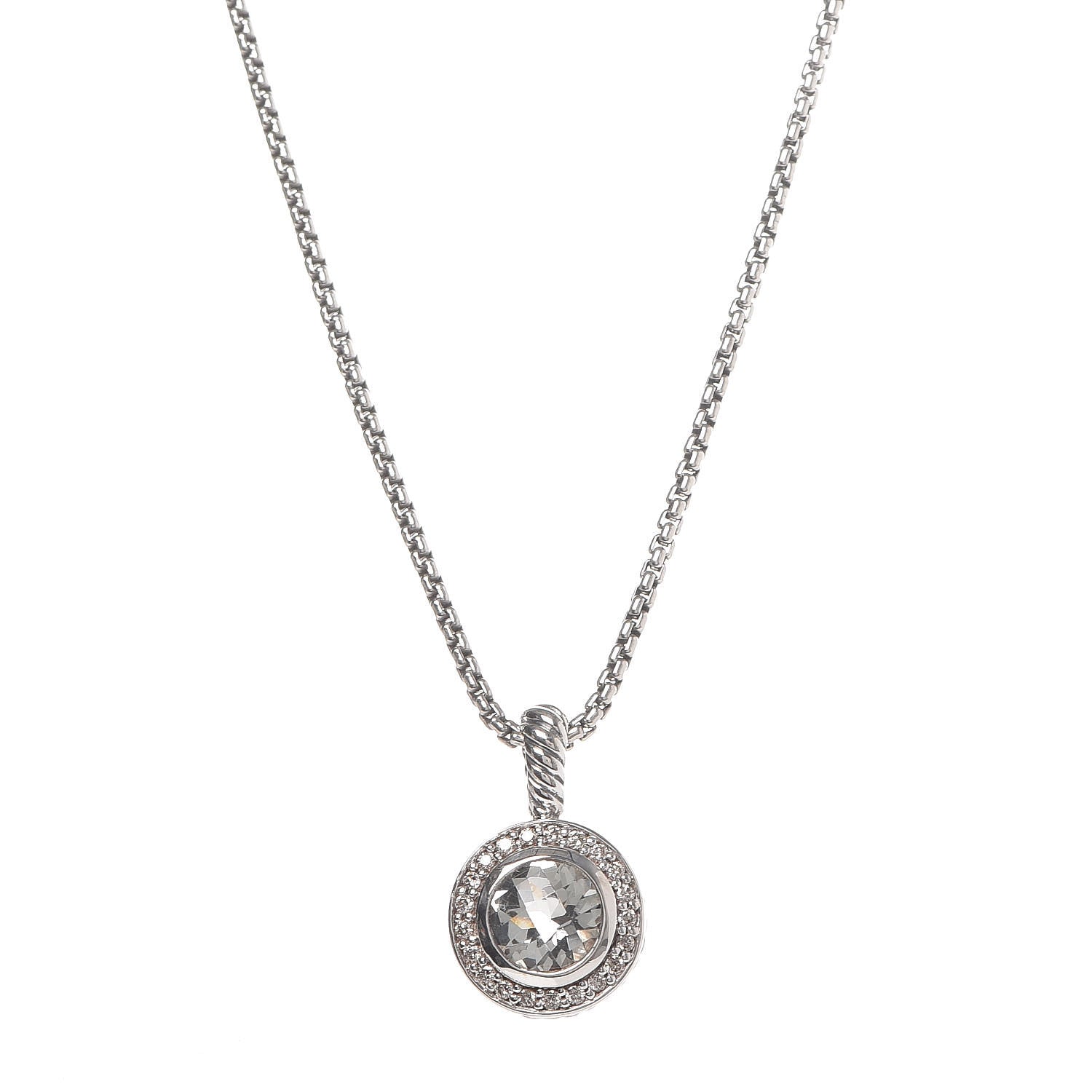 David Yurman Sterling Silver Diamond Prasiolite 8mm Petite Cerise Pendant Necklace 1 of 6