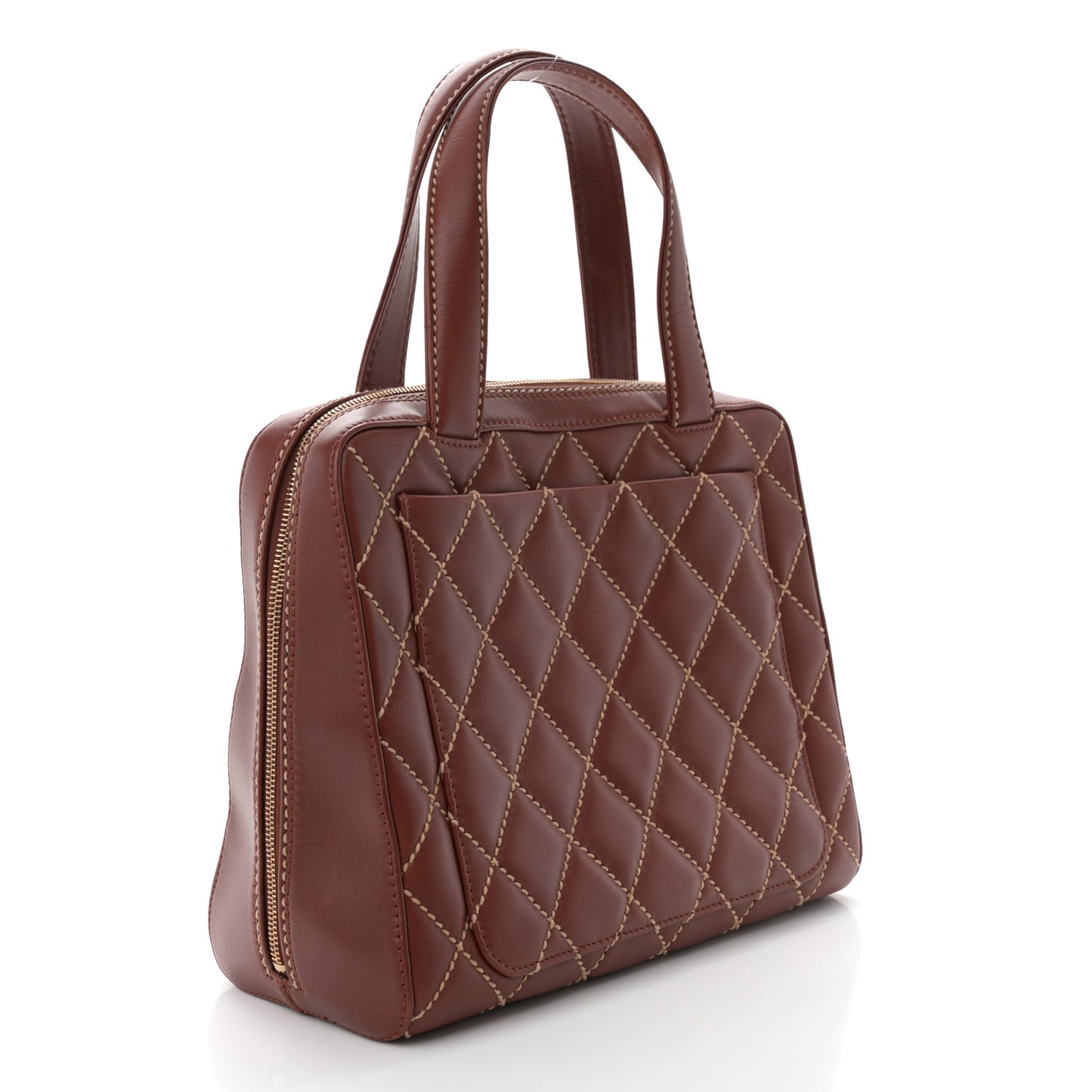 Calfskin Wild Stitch Vertical Top Handle Bag Brown