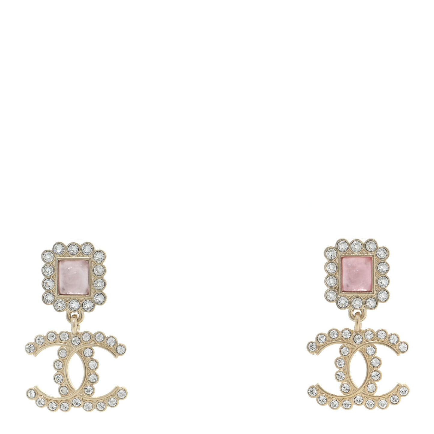 Crystal Pearl CC Drop Earrings Pink Gold