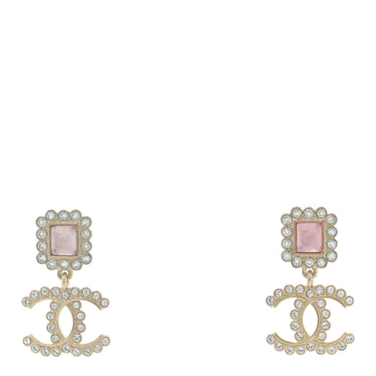 Chanel Crystal Pearl CC Drop Earrings Pink Gold 1 of 5