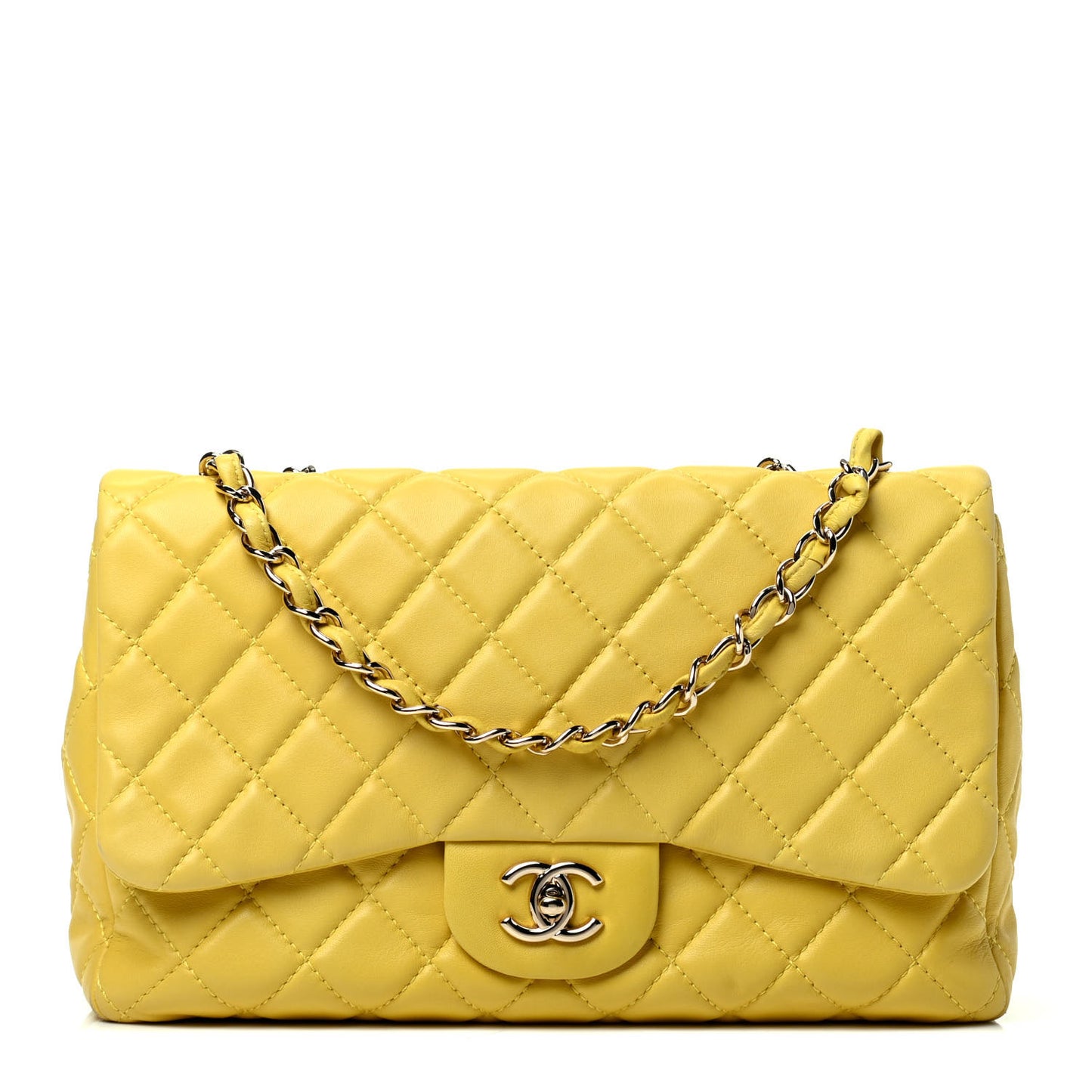 Lambskin Quilted Jumbo Single Flap Yellow