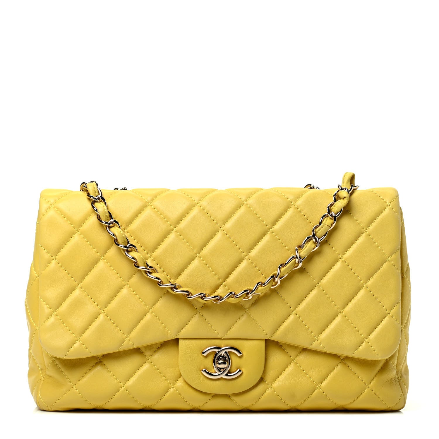 Chanel Lambskin Quilted Jumbo Single Flap Yellow 1 of 4