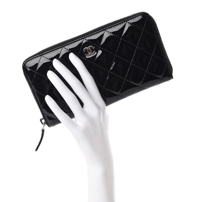Chanel Patent Quilted Zip Around Wallet Black 2 of 8