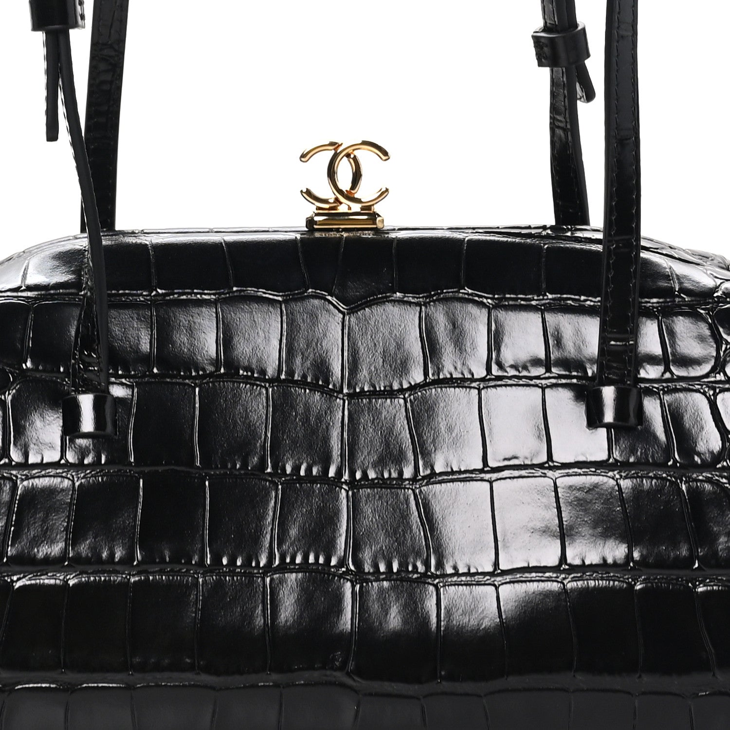 Chanel Calfskin Crocodile Embossed Pretty CC Clutch With Strap Black 7 of 10