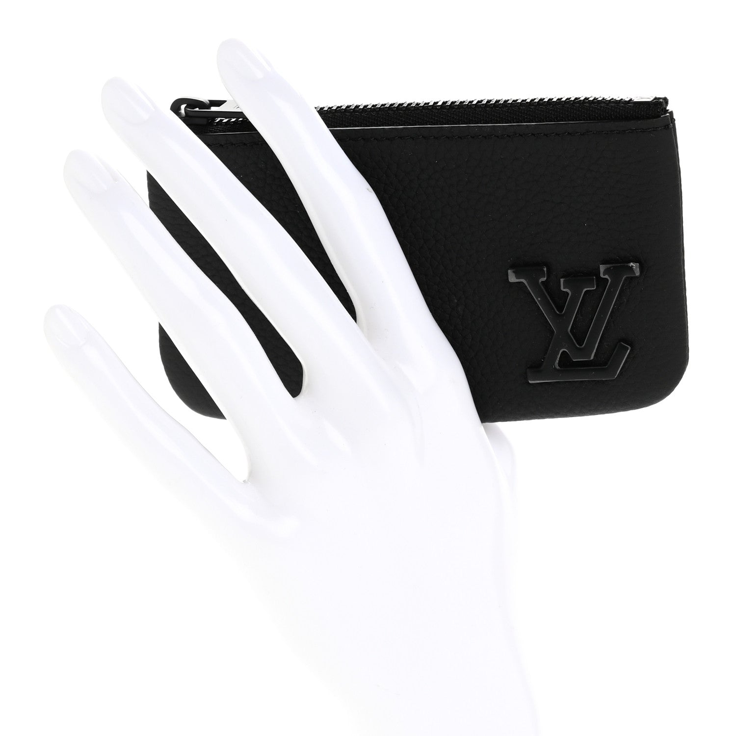 Louis Vuitton Grained Calfskin Aerogram Key Pouch Black 2 of 7