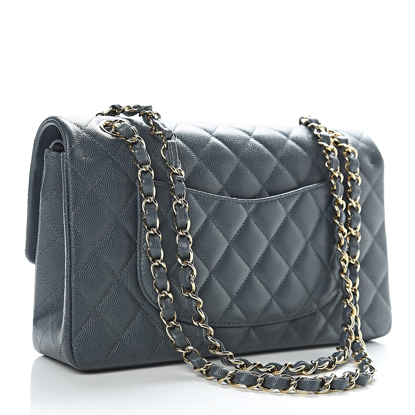 Caviar Quilted Medium Double Flap Dark Grey