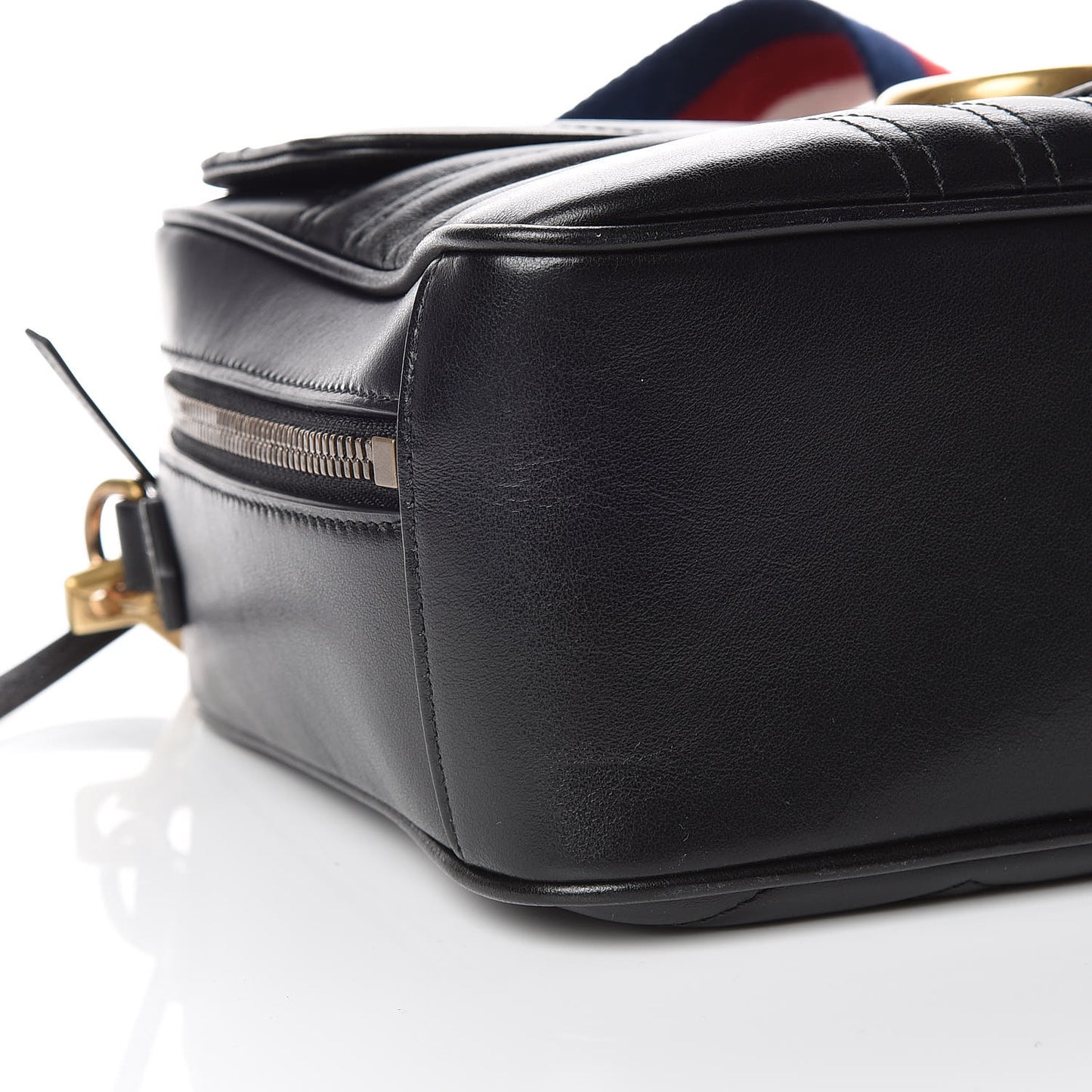 Calfskin Matelasse Sylvie Web Small GG Marmont Top Handle Shoulder Bag Black