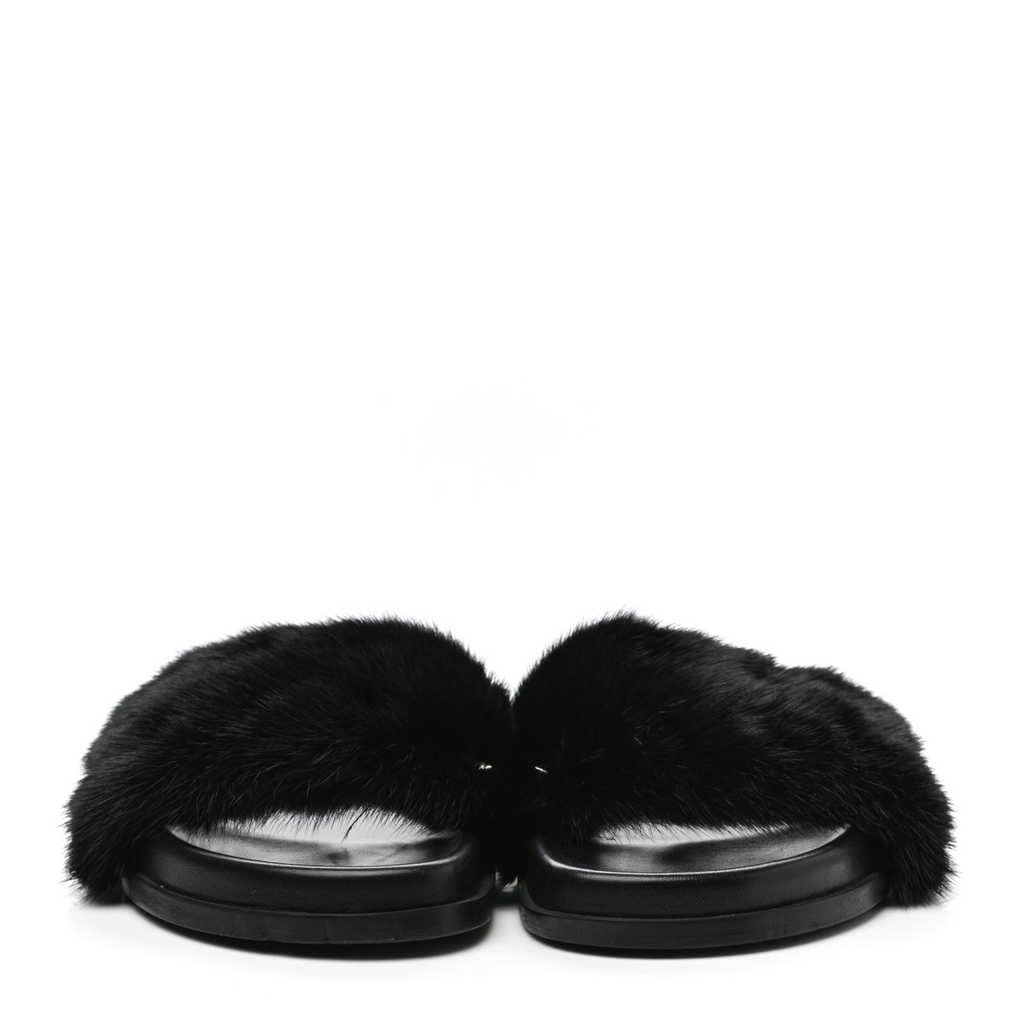 Mink Fur Rockstud Slide Sandals 39 Black