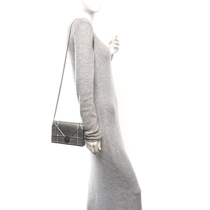 Christian Dior Metallic Patent Micro-Cannage Diorama Wallet on Chain Pouch Silver 2 of 10