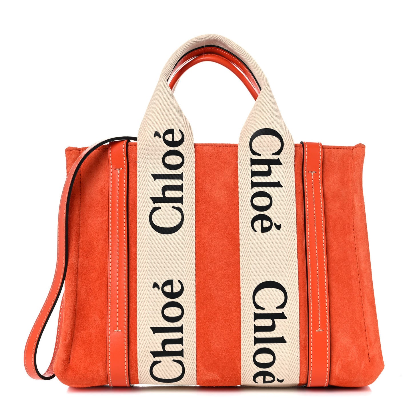 Suede Calfskin Small Woody Ribbon Tote Rusted Orange