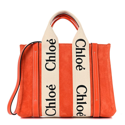 Chloe Suede Calfskin Small Woody Ribbon Tote Rusted Orange 1 of 10