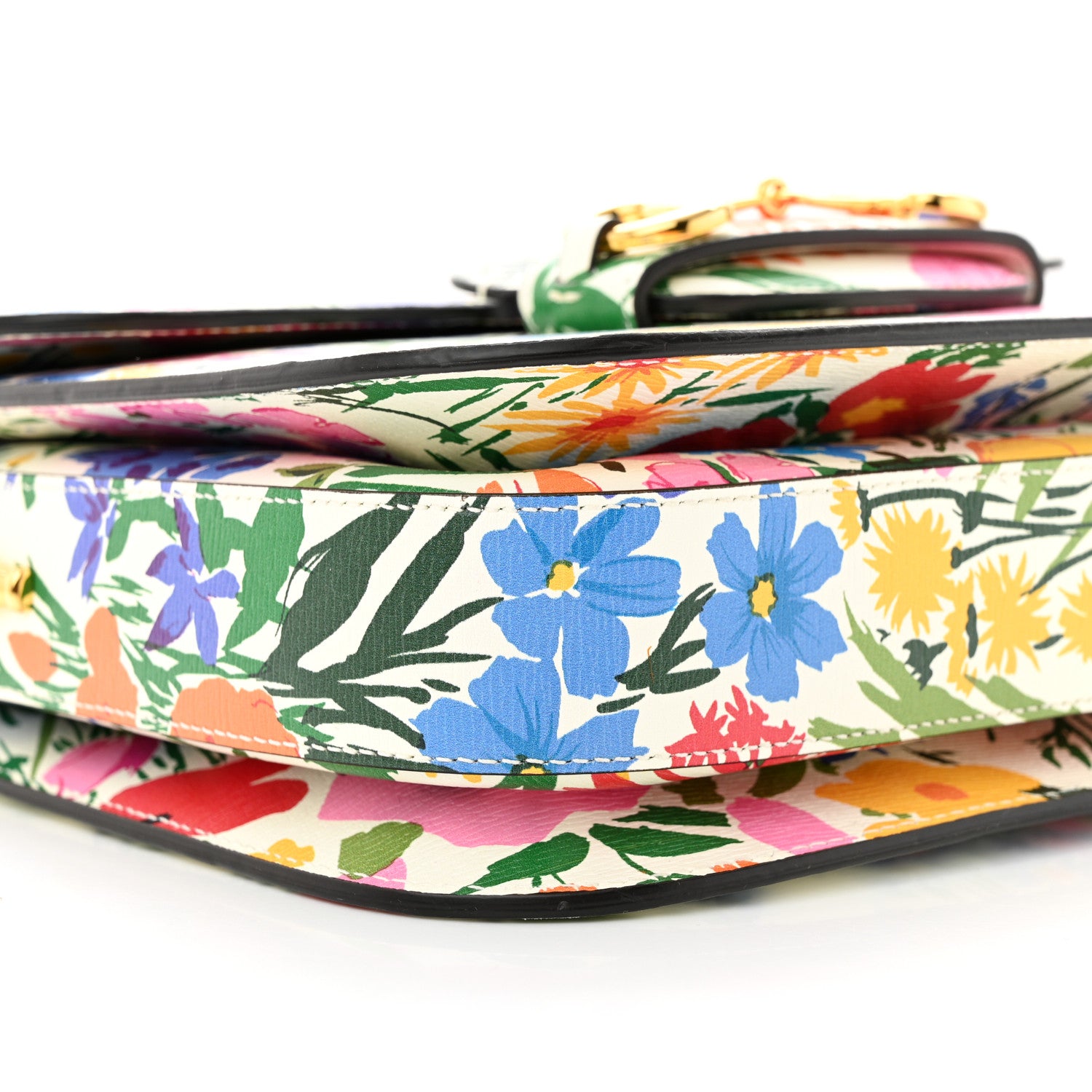 Gucci X KEN SCOTT New Shangai Calfskin Jardin D'Avril Floral Print Horsebit 1955 Shoulder Bag Ivory Pink Wild Rose 9 of 11