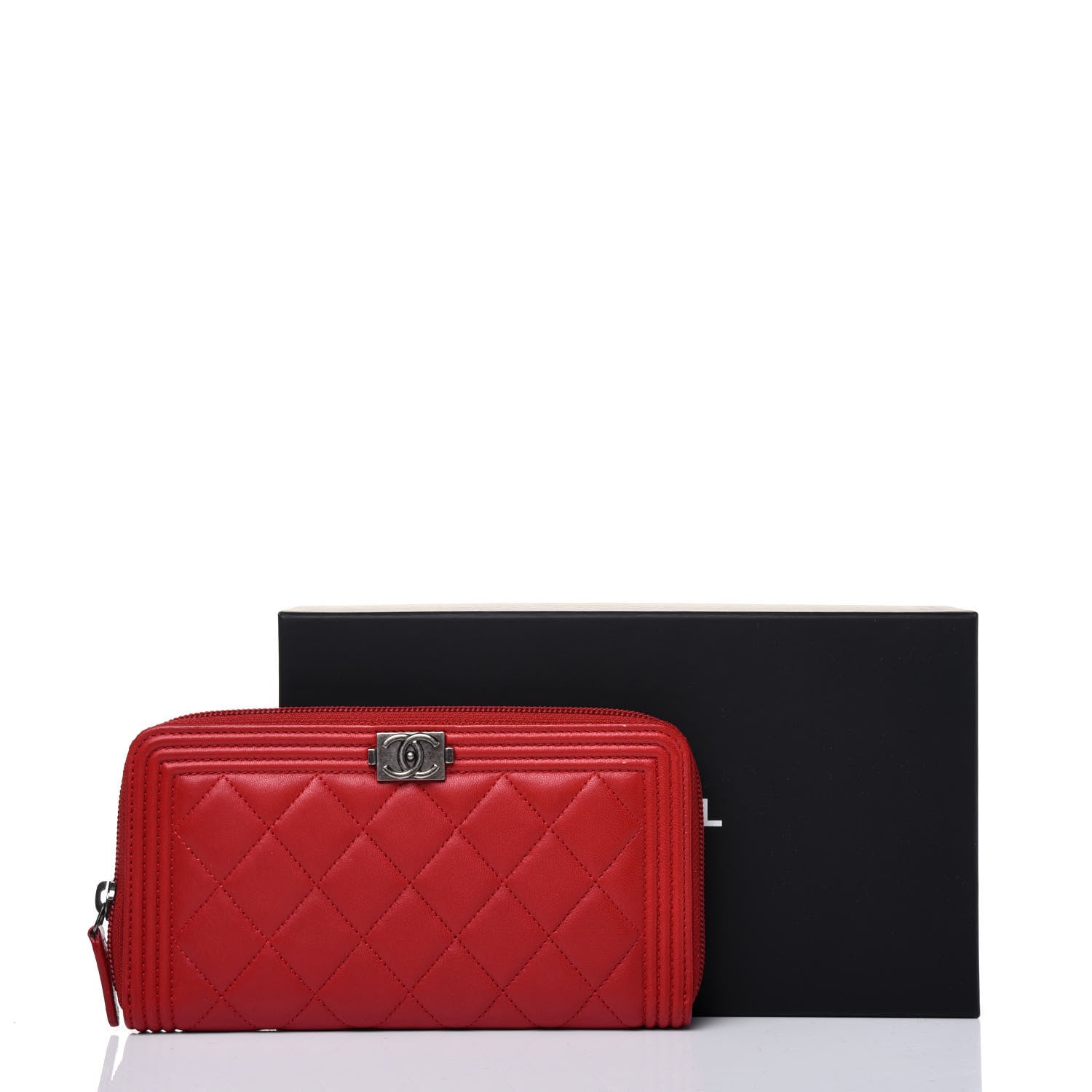 Chanel Lambskin Quilted Boy Zip Around Wallet Red 16 of 16