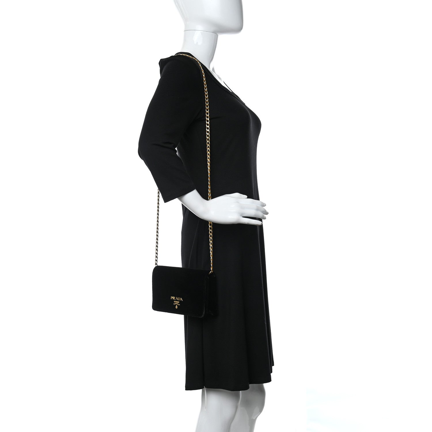 Prada Velluto Chain Shoulder Bag Black 2 of 9