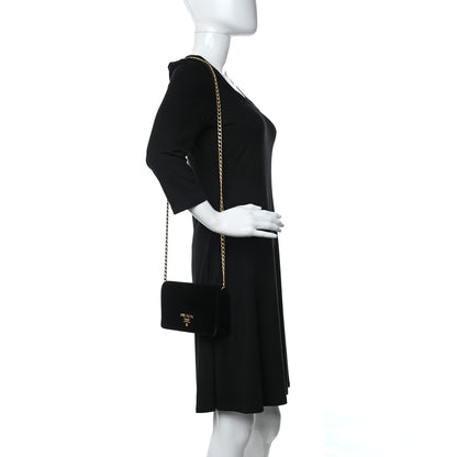 Prada Velluto Chain Shoulder Bag Black 2 of 9