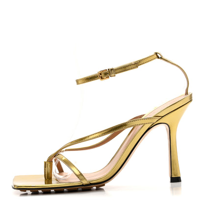 Bottega Veneta Lambskin Stretch Multi Strap 90mm Sandals 37.5 Gold 1 of 9