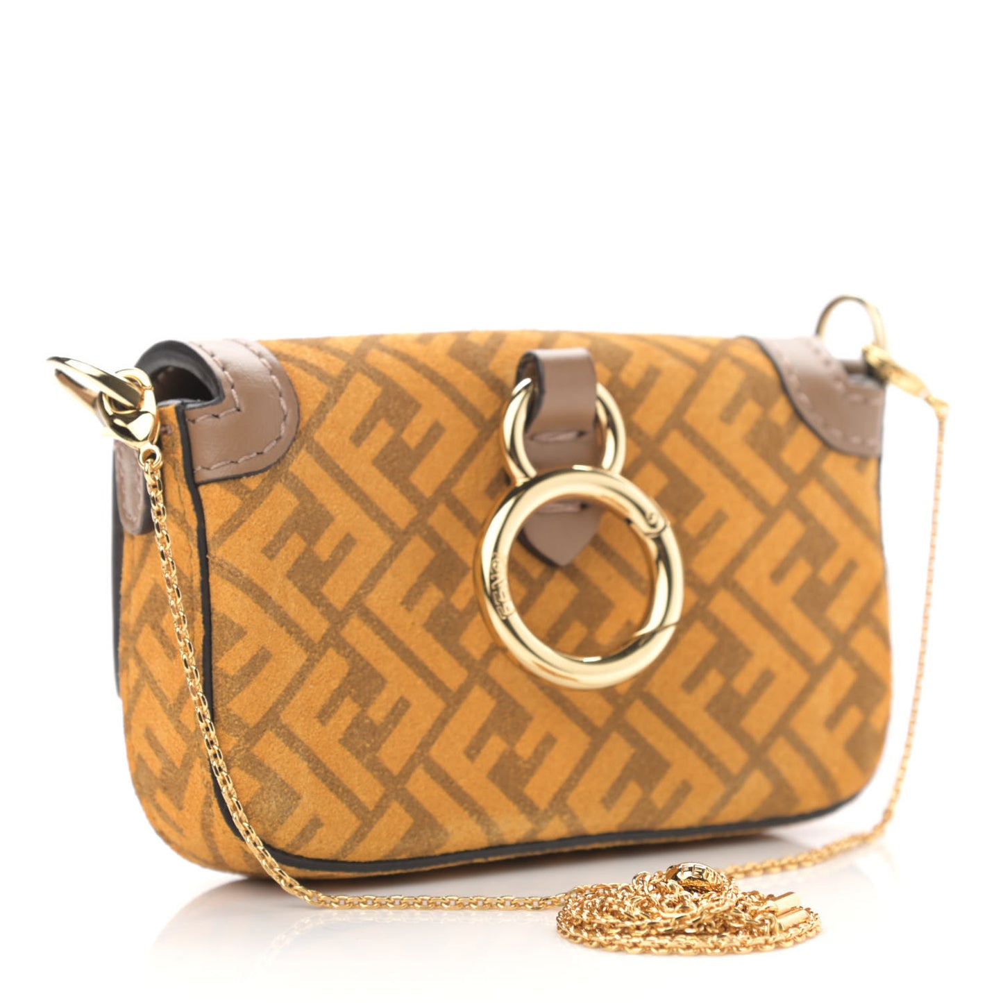 Suede Vitello Ceylon FF Nano Maxi Buckle Baguette Charm Giallo Sand