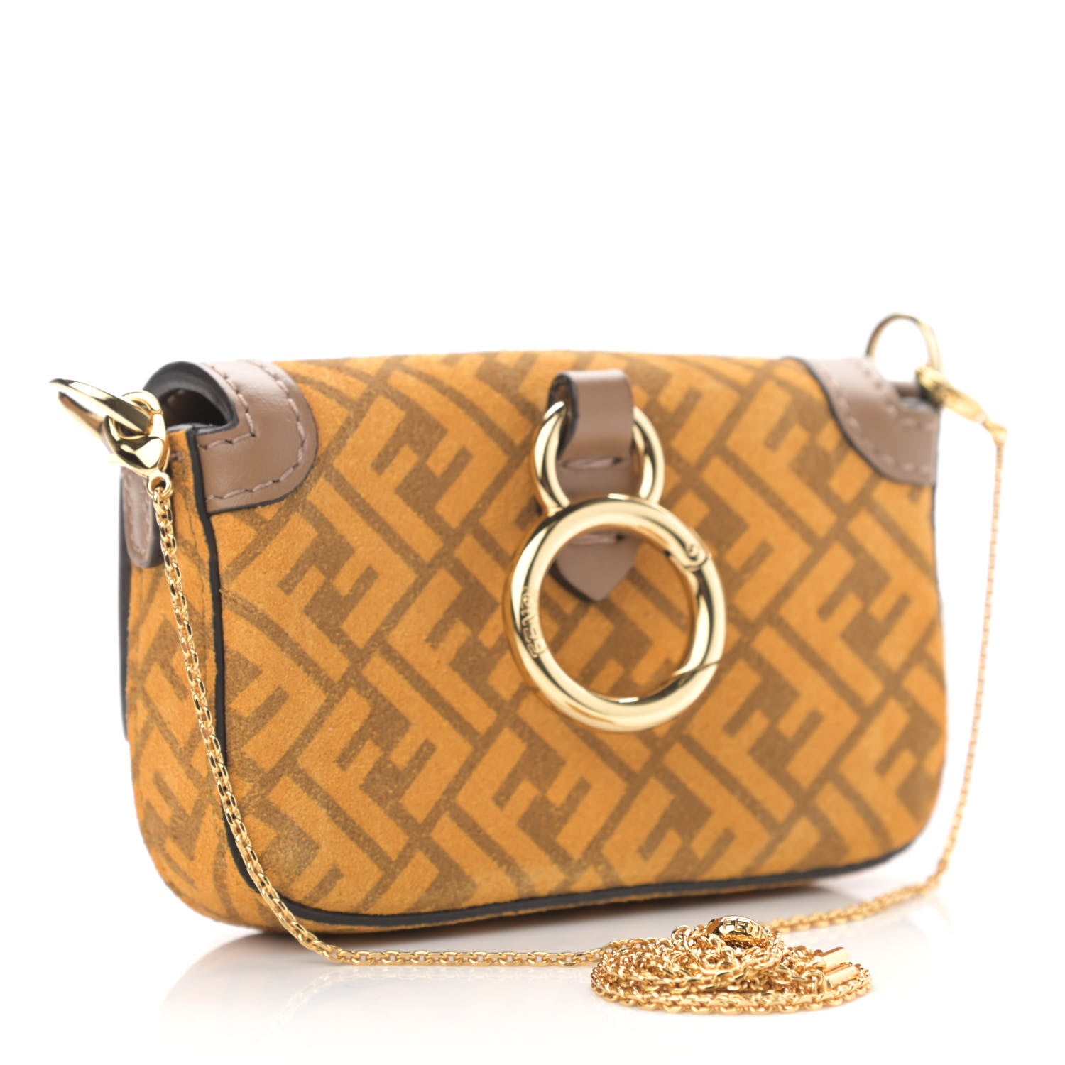 Fendi Suede Vitello Ceylon FF Nano Maxi Buckle Baguette Charm Giallo Sand 3 of 11