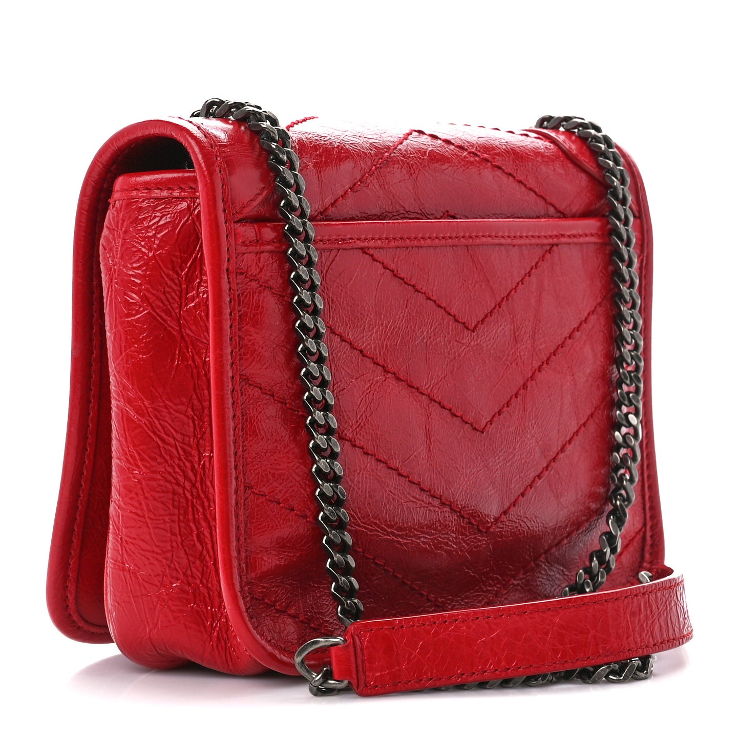 Crinkled Calfskin Matelasse Monogram Niki Chain Wallet Red