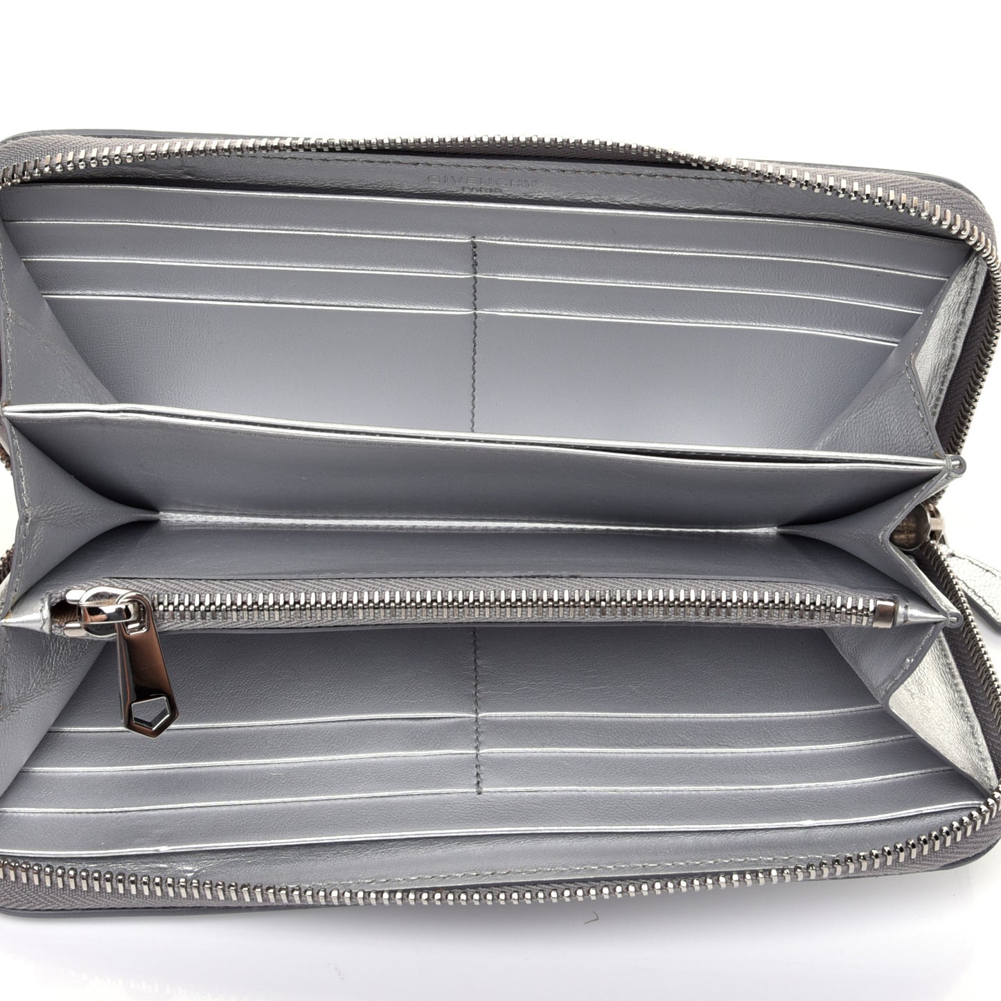 Metallic Sugar Goatskin Pandora Zip Around Wallet Silver