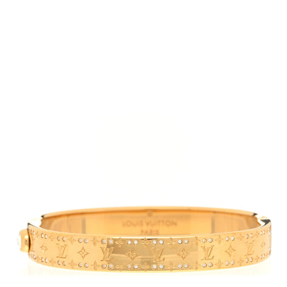 Louis Vuitton Brass Crystal Monogram Nanogram Strass Cuff M Gold 1 of 8