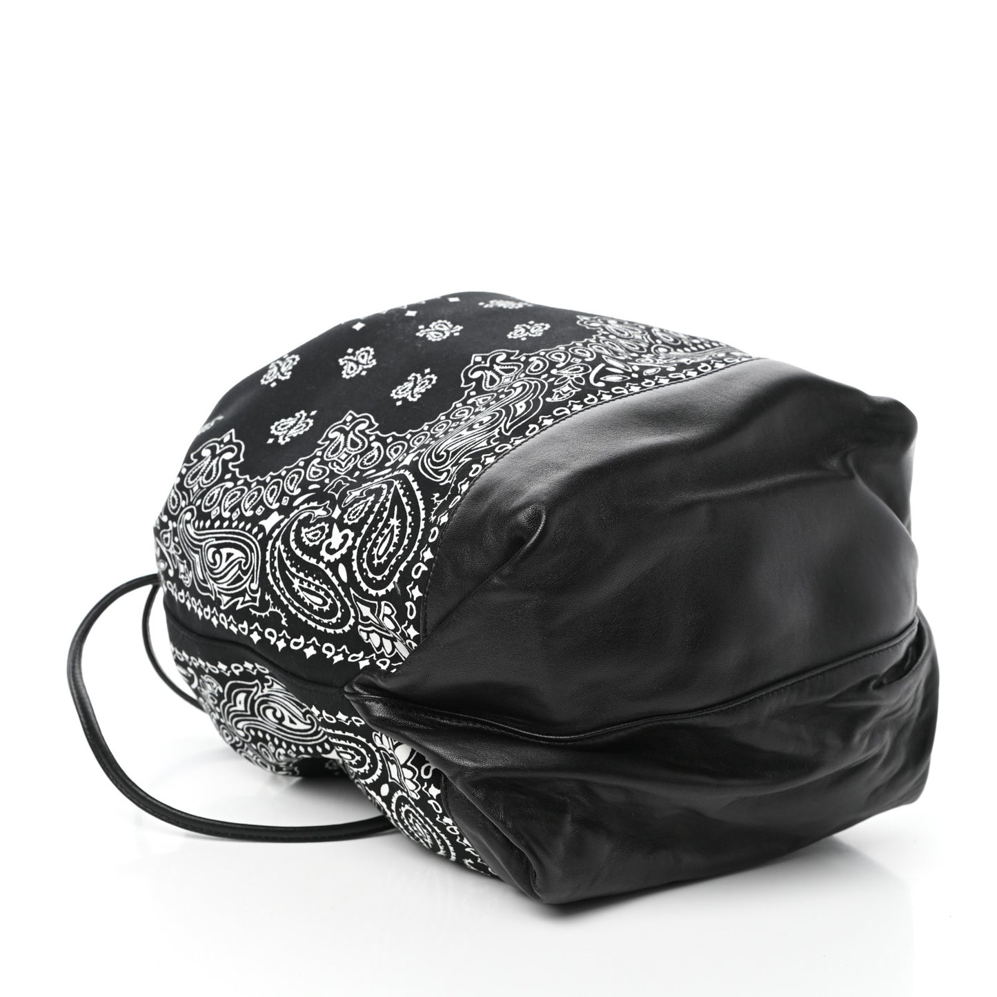 Canvas Calfskin Bandana Teddy Drawstring Bag Black