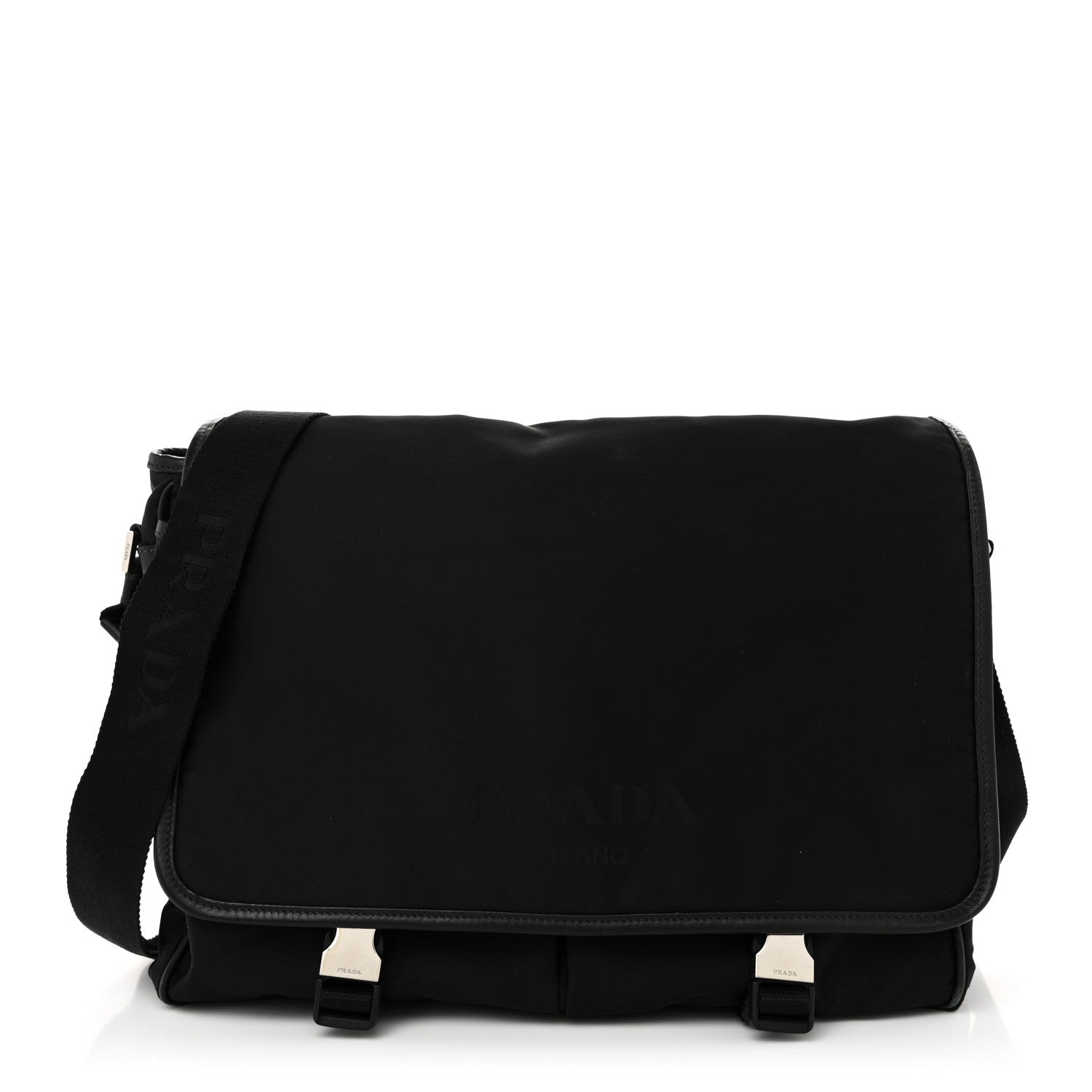 Prada Tessuto Nylon Saffiano Logo Messenger Bag Black 1 of 9