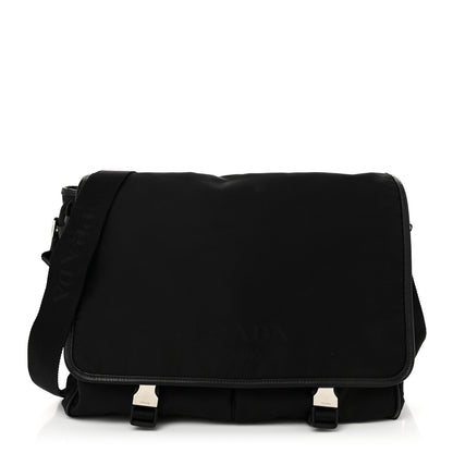 Prada Tessuto Nylon Saffiano Logo Messenger Bag Black 1 of 9