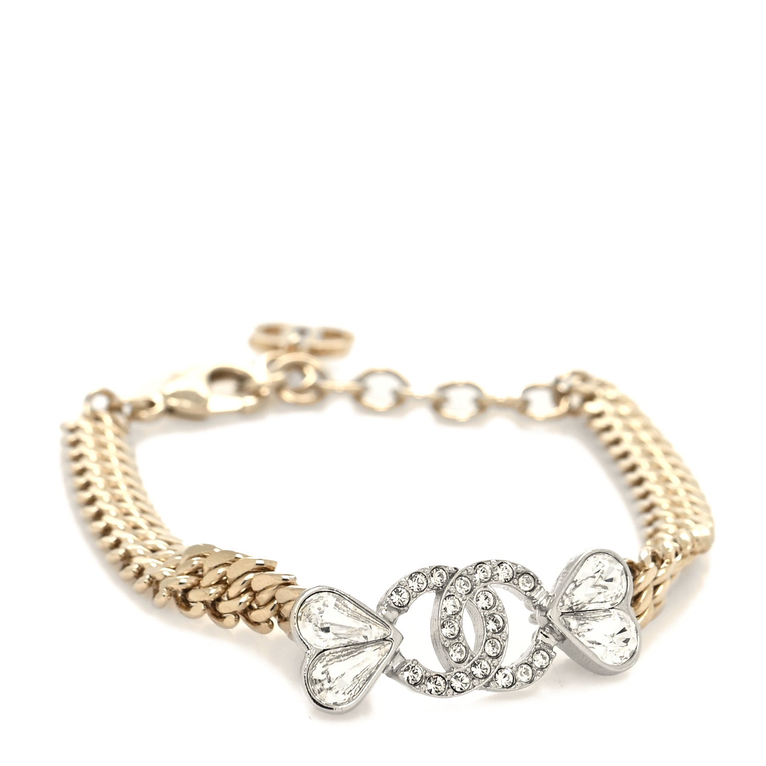 Chanel Crystal CC Heart Chain Bracelet Gold 1 of 5