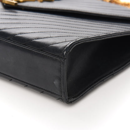 Saint Laurent Smooth Calfskin Matelasse Chevron Large Monogram Satchel Black 9 of 10