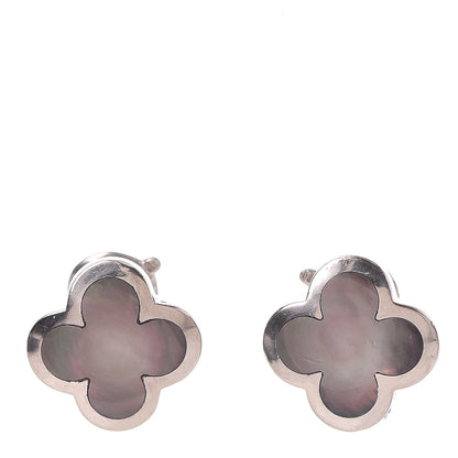Van Cleef & Arpels 18K White Gold Mother of Pearl Pure Alhambra Earrings 1 of 7