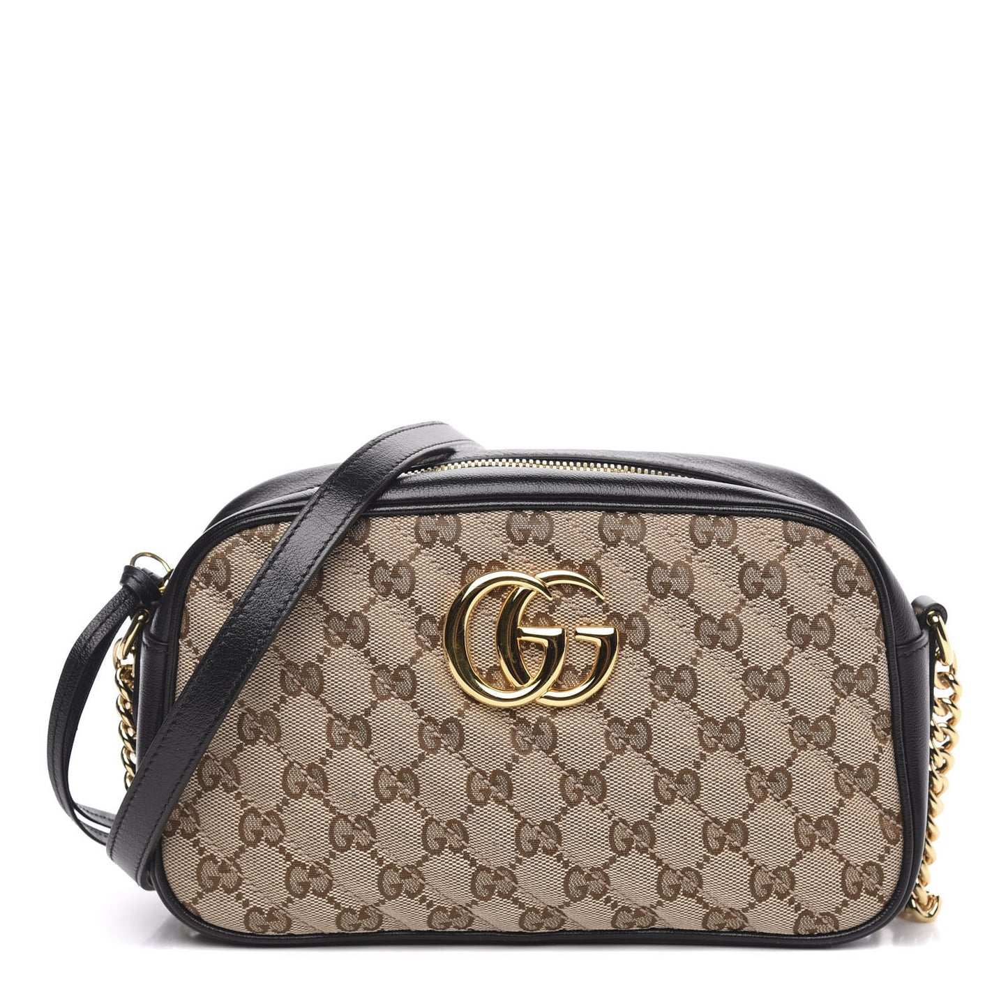 Monogram Matelasse Diagonal Small GG Marmont Chain Shoulder Bag Beige Black