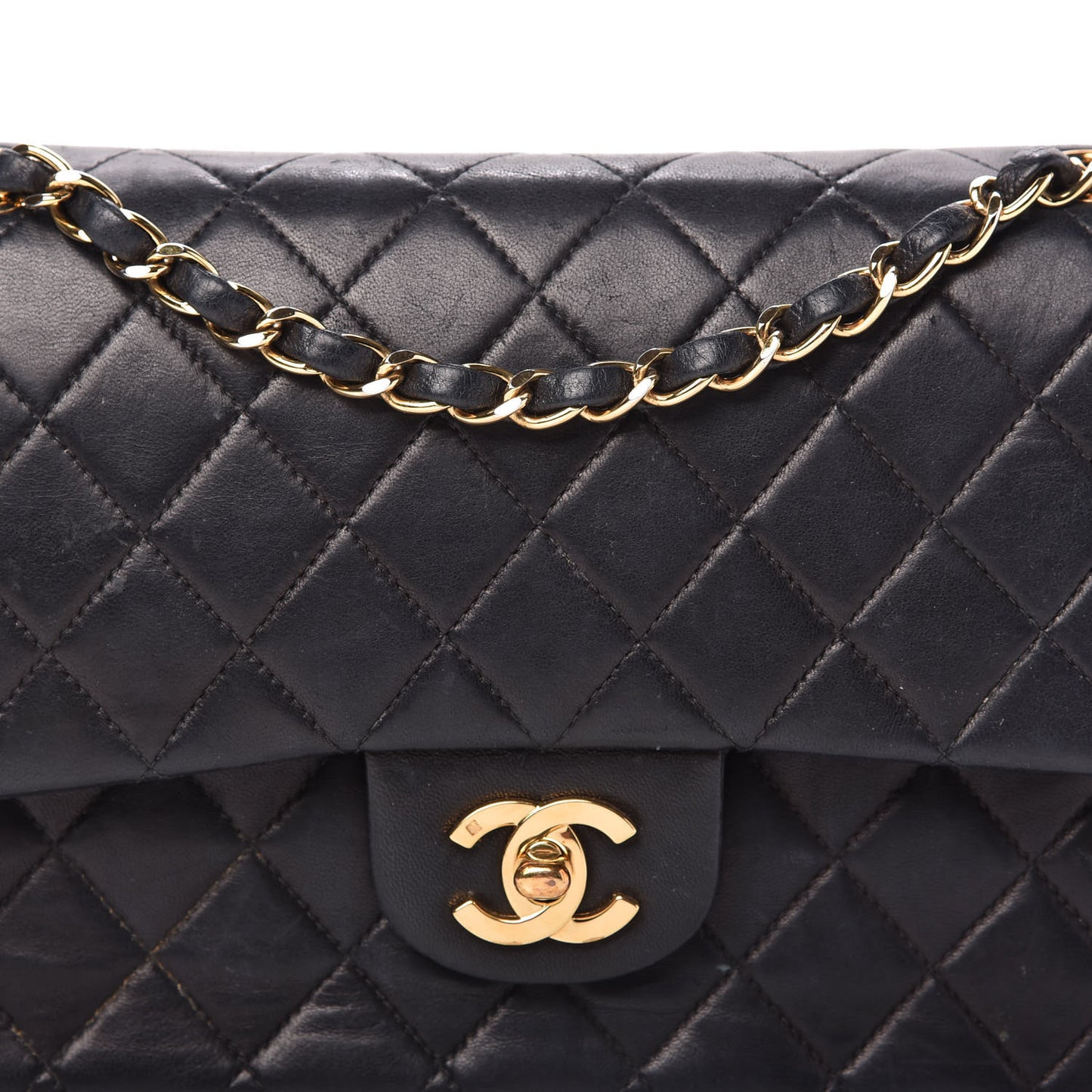 Lambskin Quilted Medium Double Flap Navy