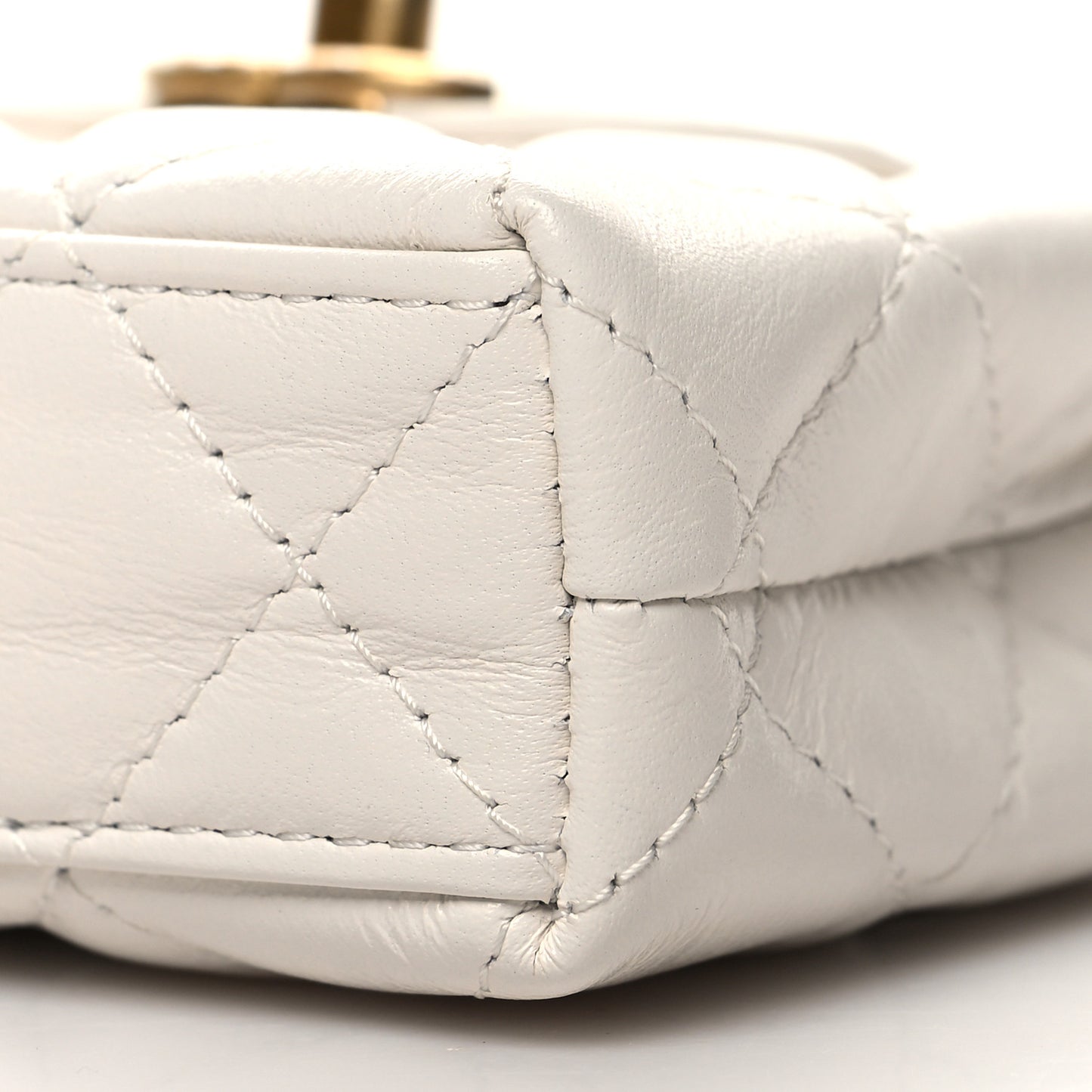 Shiny Aged Calfskin Quilted Mini Nano Kelly Shopper White