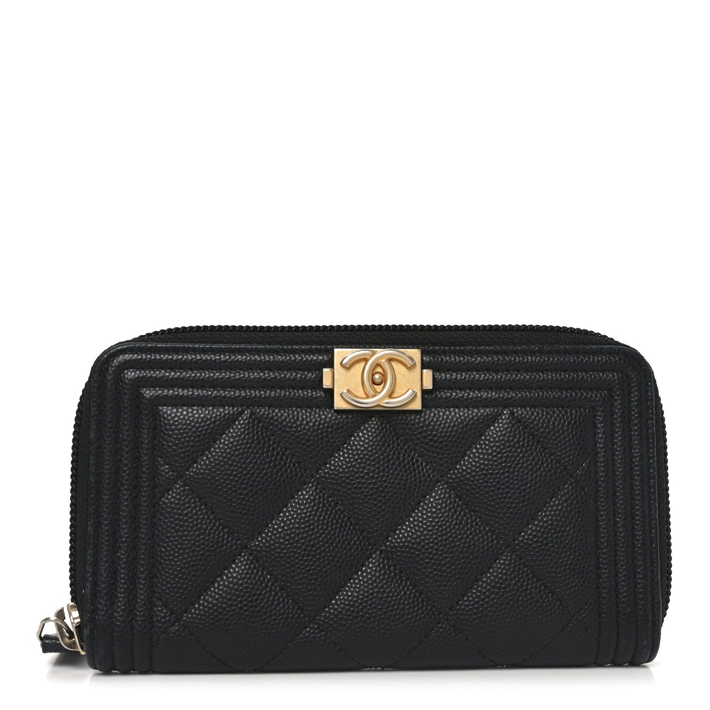 Caviar Quilted Small Boy Zip Around Wallet Black