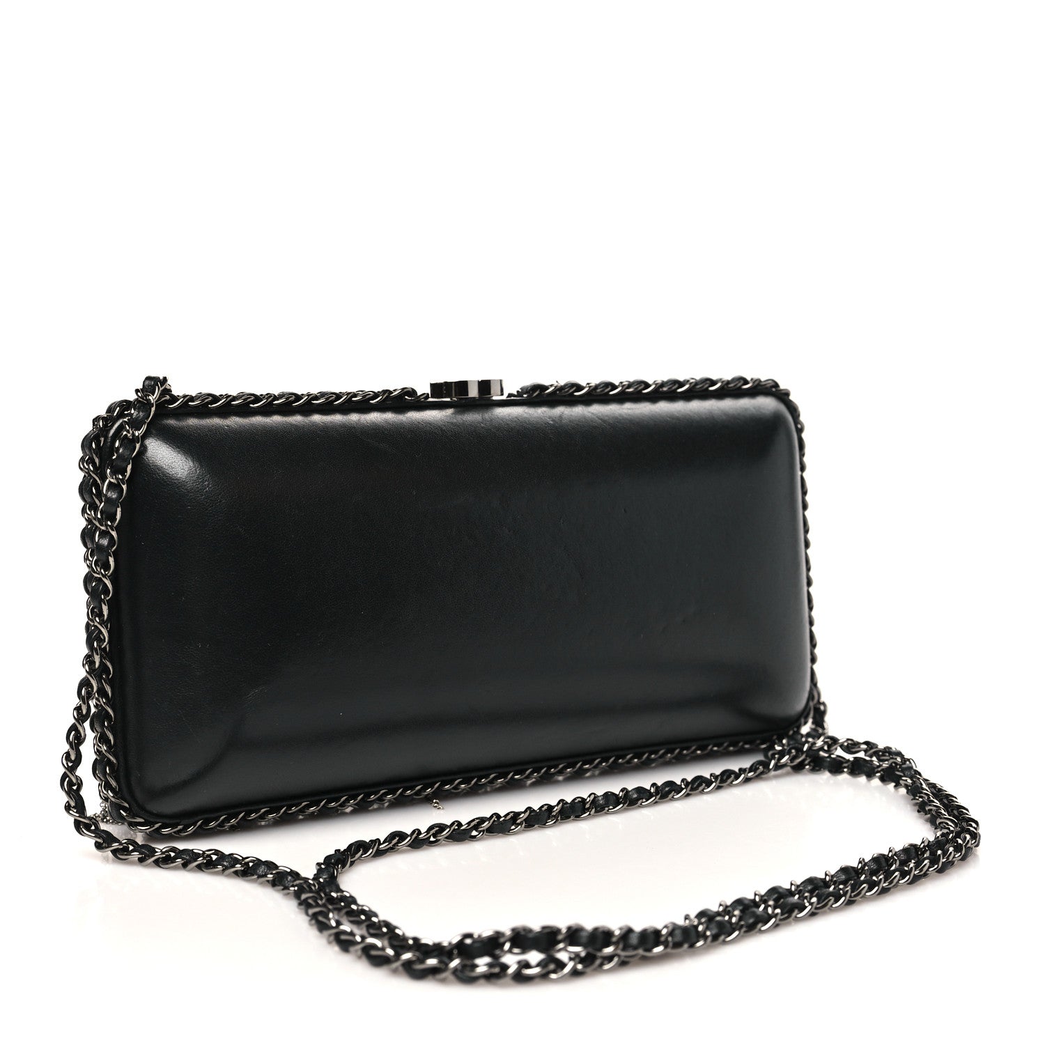 Chanel Lambskin Chain Fringe Clutch With Chain  Black 3 of 11