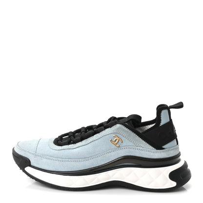 Chanel Suede Calfskin Nylon Grosgrain CC Sneakers 38.5 Light Blue 1 of 10