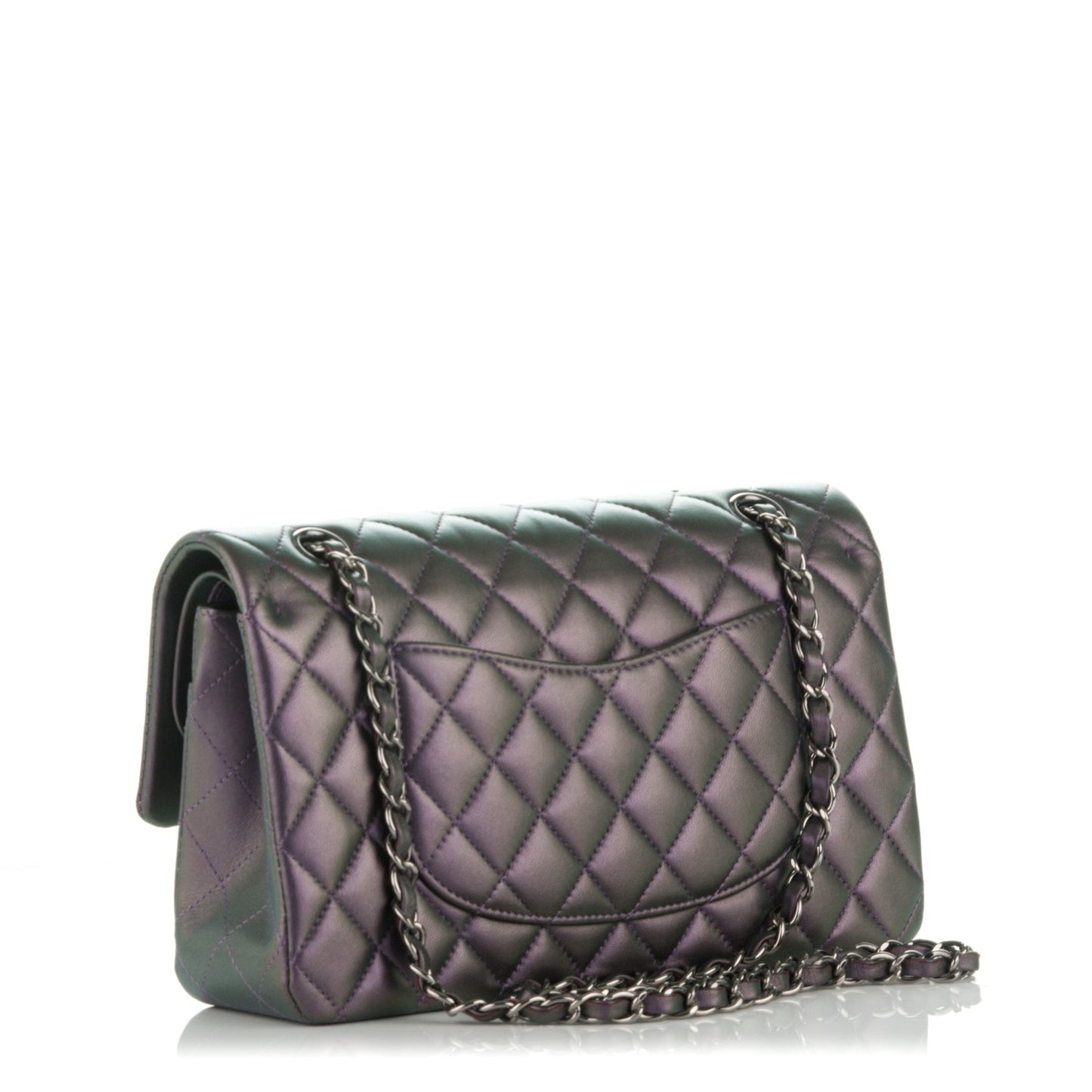 Metallic Lambskin Quilted Medium Double Flap Dark Purple