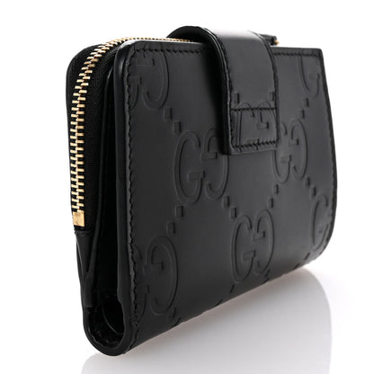 Gucci Piuma Calfskin Jumbo GG Embossed Medium Wallet Black 3 of 7