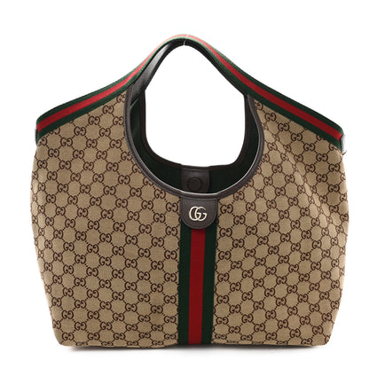 Gucci GG Monogram Web Large Giglio Tote Bag Beige Brown 1 of 12