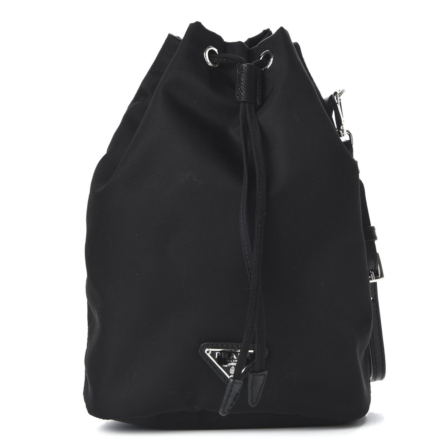 Saffiano Tessuto Nylon Vela Bucket Wristlet Black