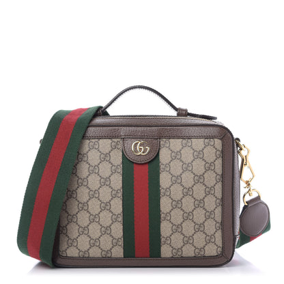 Gucci GG Supreme Monogram Web Small Ophidia Top Handle Shoulder Bag Brown 1 of 10