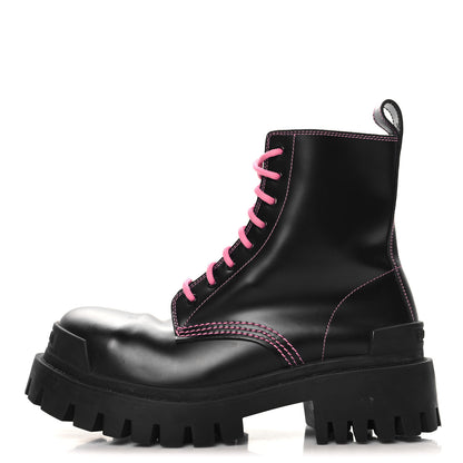 Balenciaga Calfskin Womens Strike 20mm Lace Up Boots 35 Black Fluo Pink 1 of 8
