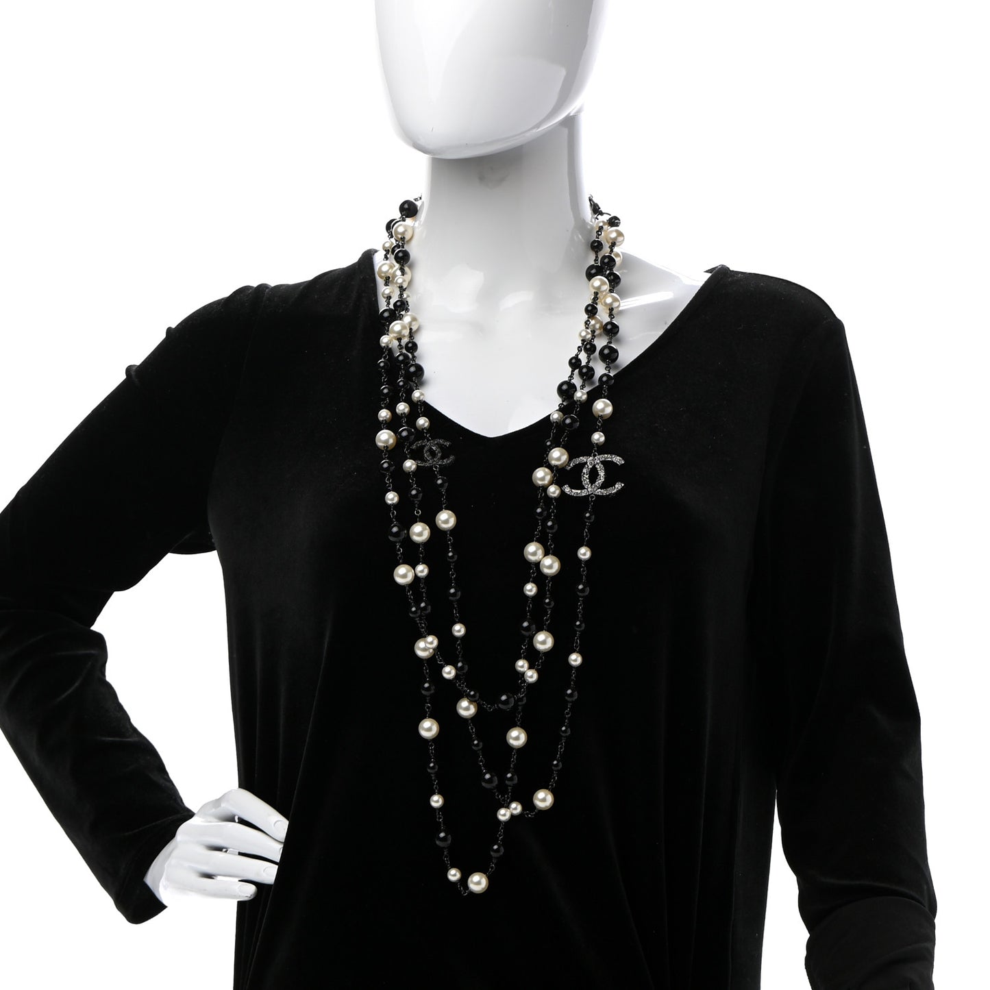 Pearl Bead CC Long Necklace Ruthenium Black